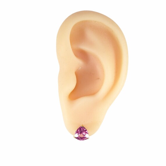 British Vintage Pink Topaz Stud Earrings, 9ct Sol… - image 2