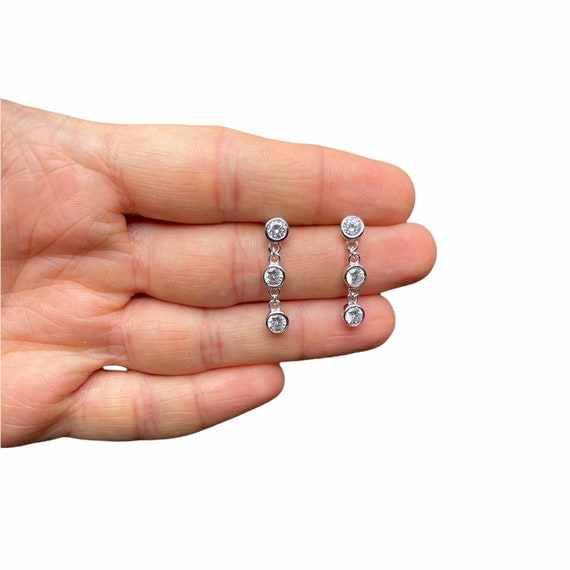 Sterling Silver Three stone Earrings Sterling Silver Three stone Earrings