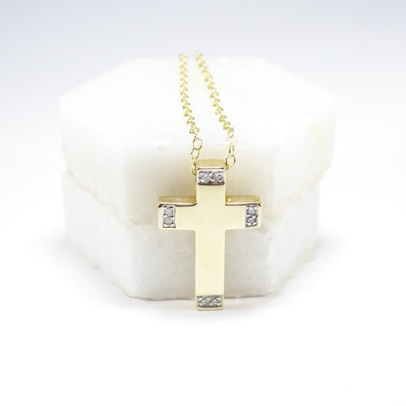 British Vintage Natural Diamond Cross Necklace , … - image 3