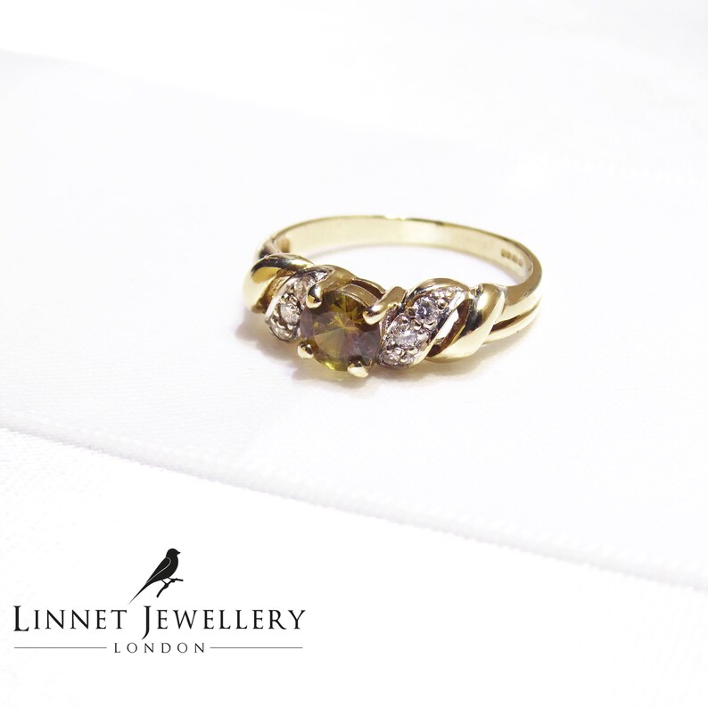 Vintage Tourmaline /& Genuine Diamonds 9ct Solid Gold Band Ring UK K US 5,5