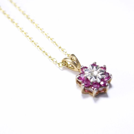 British Vintage Natural Ruby & Diamond Necklace ,… - image 3
