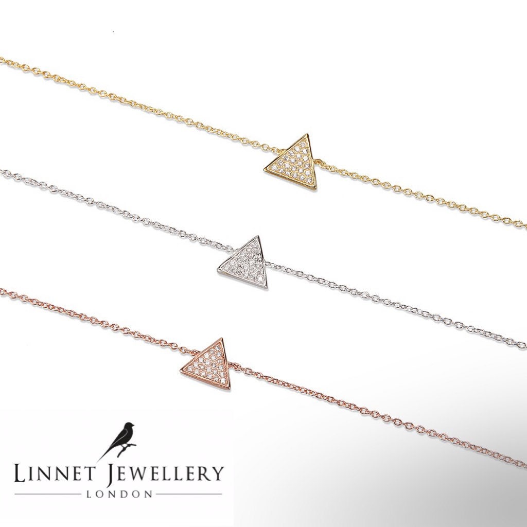 ブレスレット Numbering Triangle Bracelet #5995 5BNY057 Triangle Bracelet, Cz Stones, 18k Rose or Yellow Gold