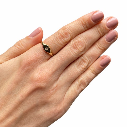 Single Cz Signet Rings, Rose or Yellow Gold Vermeil on 925 Sterling Silver