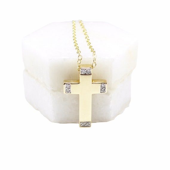 British Vintage Natural Diamond Cross Necklace , … - image 1