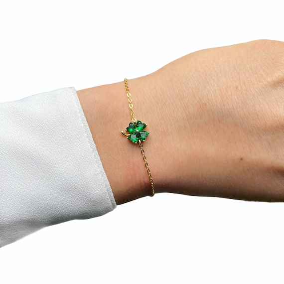 Green Celtic Clover Bracelet Cz Stones 18k Rose or Yellow Gold Vermeil on 925 Silver Etsy