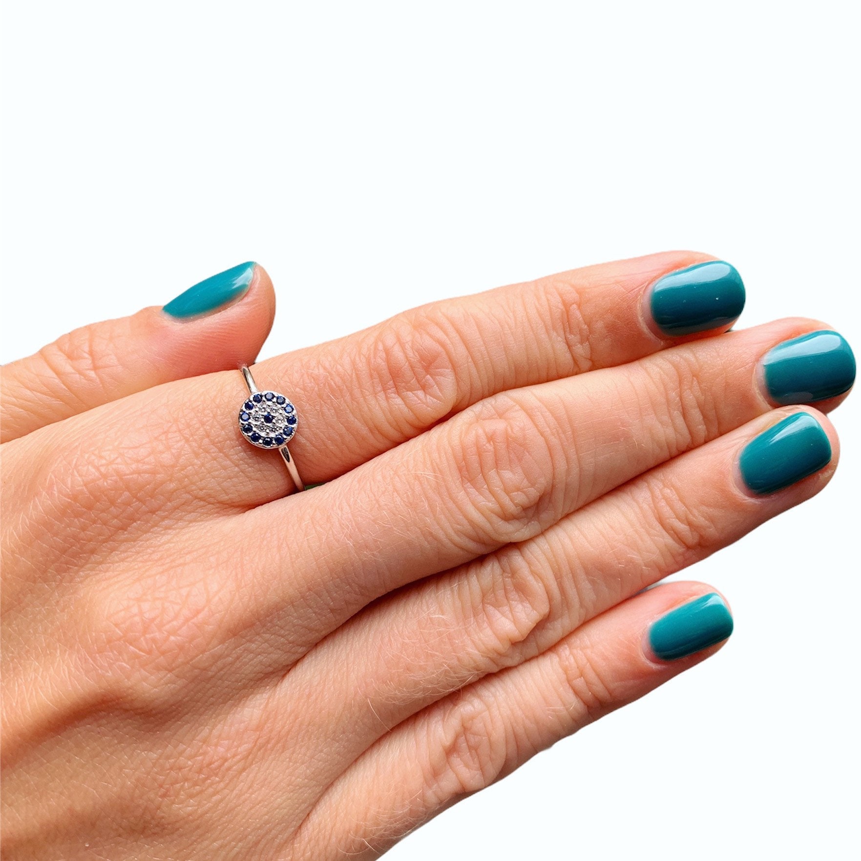 Lucky Turkish Greek Evil Eye Rings, Cz Stones, Rose or Yellow Gold Ve…