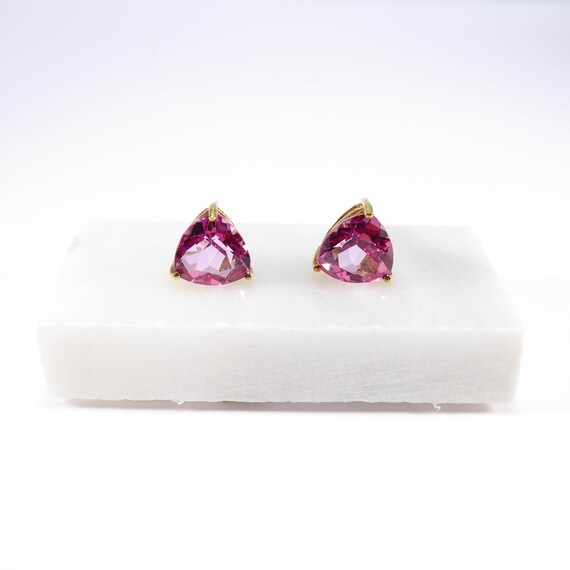 British Vintage Pink Topaz Stud Earrings, 9ct Sol… - image 1