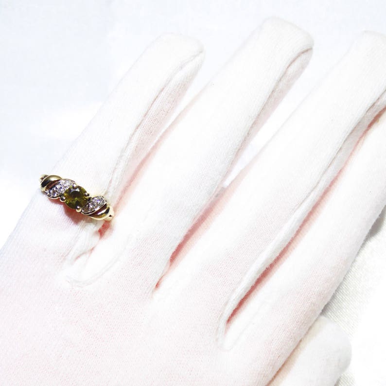 Vintage Tourmaline /& Genuine Diamonds 9ct Solid Gold Band Ring UK K US 5,5
