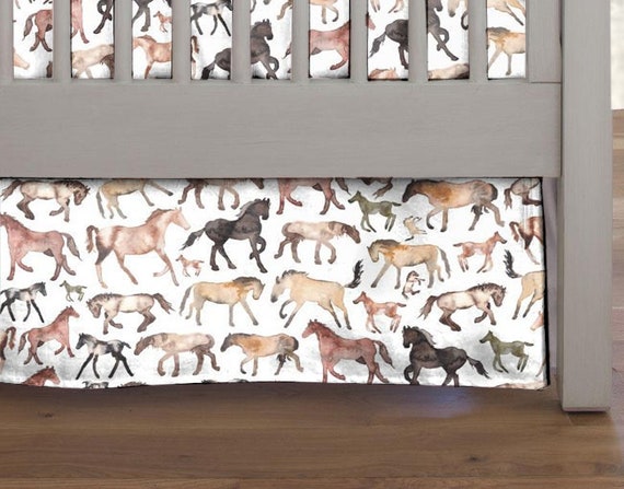 Watercolor Horses Crib Skirt Baby Bedding Crib Bedding Crib Etsy