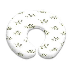 Nursing Pillow Cover:  Natural Greens. Nursing Pillow Cover. Leaves Nursing Pillow. Simple Nursing Cover. Baby Shower Gift.