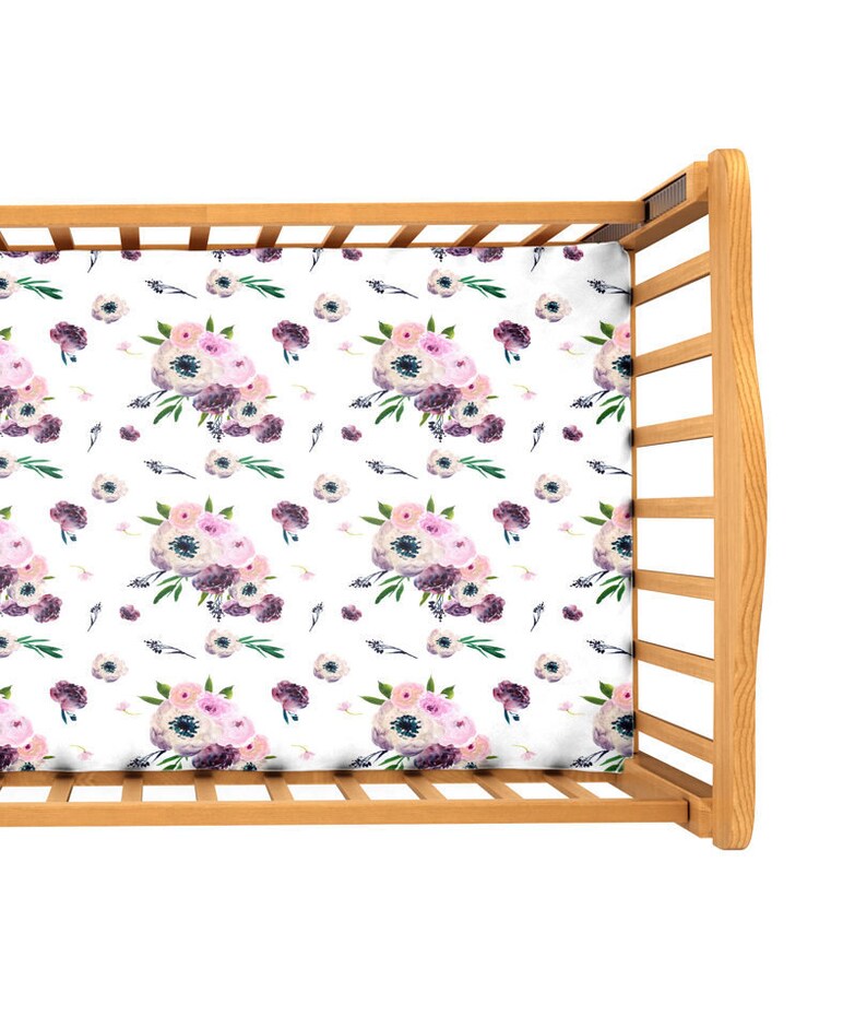 Violet Peonies Crib Sheet. Baby Bedding. Fitted Crib Sheet. Etsy