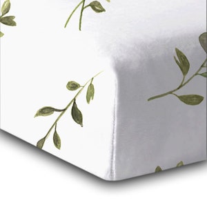 Organic Cotton Crib Sheet: Natural Green Leaves, Handmade in Alaska