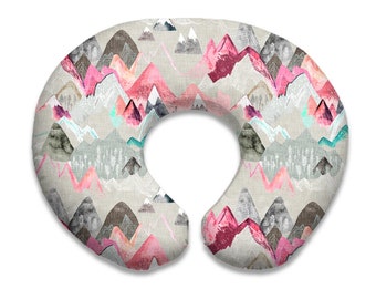 Nursing Pillow Cover:  Call of the Mountains. Nursing Pillow Cover. Mountain Nursing Pillow. Pink Nursing Cover. Baby Shower Gift.