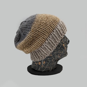 Slouchy Beanie, Hand Knit Hat, Hat for Women, Hat for Men, Slouch Hat, Winter Accessory, Ski Hat, Color Block Beanie, Snowboard Beanie