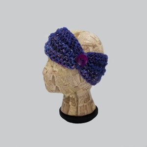 Hand Knit Headband, Ear Warmer, Knit Headwrap, Knit Button Headband, Knit Turban Headband, Gift For Women, Blue Headband, Boho Head Warmer