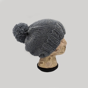 Pom Pom Beanie, Winter Hat, Merino Bobble Hat, Winter Accessory, Hat for Women, Hat for Men, Bobble Hat, Grey Bobble Hat, Grey Wool Hat