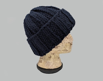 Fisherman Rib Beanie, Cuffed Beanie, Fitted Beanie, Hat for Women, Hat for Men, Acrylic Hat, Wool Hat, Fisherman Ribbed Hat, Blue Beanie