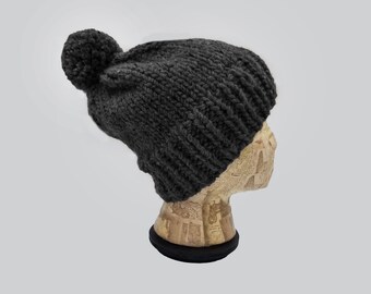 Pom Pom Beanie, Winter Hat, Hat for Women, Hat for Men, Acrylic Hat, Wool Hat, Pom Pom Hat, Chunky Beanie, Bobble Hat, Grey Pom Beanie