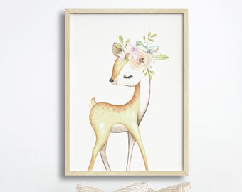 Woodland Deer Nursery Print, Girls Room Decor, Kids Wall Art, Girl Nursery Decor, Woodland Nursery, Nursery Wall Art, Deer Print, Animal
