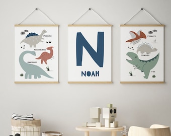 Dinosaur Wall Art, Nursery Decor, Boys Room Decor, Set of 3 Prints, Dinosaur Decor, Dinosaur Nursery, Name Print, Playroom Decor
