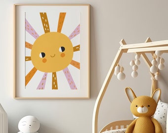 Sunshine Nursery Wall Art Print, Boho Nursery Decor, Sun Print, Retro Nursery Decor, Nursery Prints Girl, Sunburst Print, Sun Nursery Print