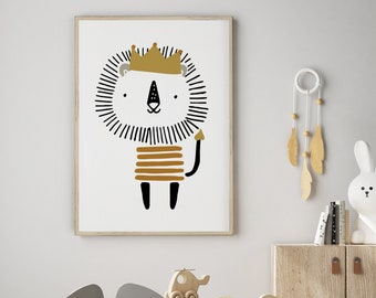 Lion Nursery Print, Scandi Wall Art, Safari Nursery Print, Lion Nursery Art, Boys Bedroom Prints, Kids Wall Art, Nursery Prints Boy, Jungle