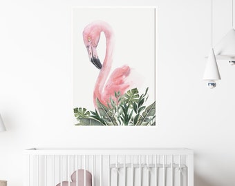 Flamingo Nursery, Nursery Print, Nursery Wall Art, Flamingo Print, Tropical Nursery, Baby Girl, Girls Room Decor, Flamingo Poster, Gift