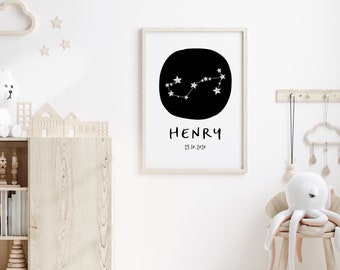 Nursery Print, Scorpio Zodiac Constellation Wall Art, Star Sign, Astrology Space Poster, Kids Room Decor, Baby Shower Gift, Name, Birth
