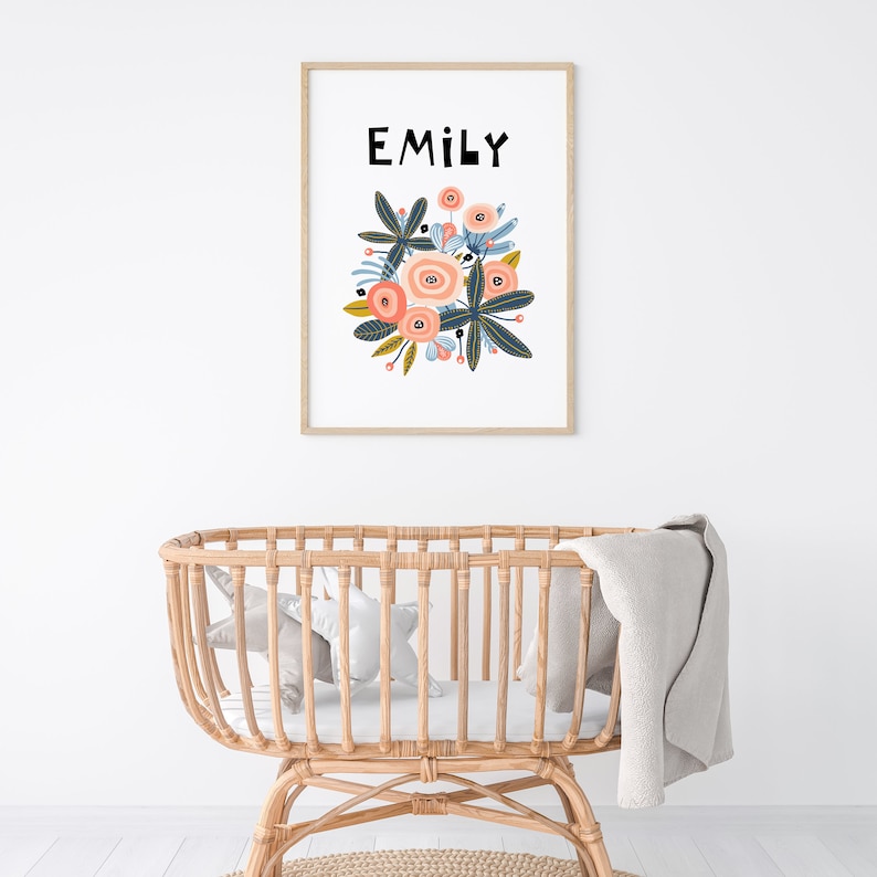 Customised Name Print Nursery Decor Kids Wall Art Baby Girl Nursery Nursery Print Personalised baby Print Flower Wall Art Playroom