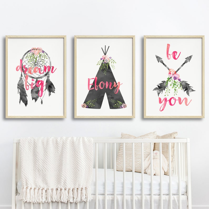 Girls Boho Nursery Wall Art Prints Girls Boho Nursery Print Etsy