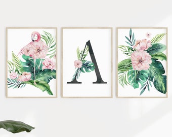 Tropical Nursery, Flamingo Nursery, Nursery Prints, Nursery Wall Art, Flamingo Decor, Jungle Nursery, Girls Bedroom Art, Nursery Decor