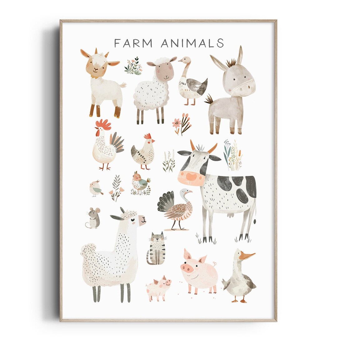 Farm Animal Print, Farm Nursery Wall Art, Farm Animals, Kids Farm Room ...