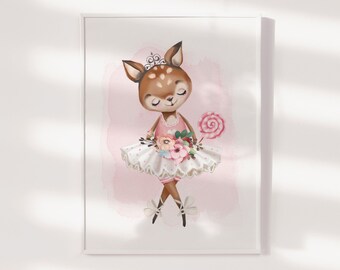 Girls Nursery Print, Baby Girls Bedroom Wall Art, Ballerina Deer Print, Ballet Print, Ballet Wall Art, Ballet Nursery Decor, New Baby Gift