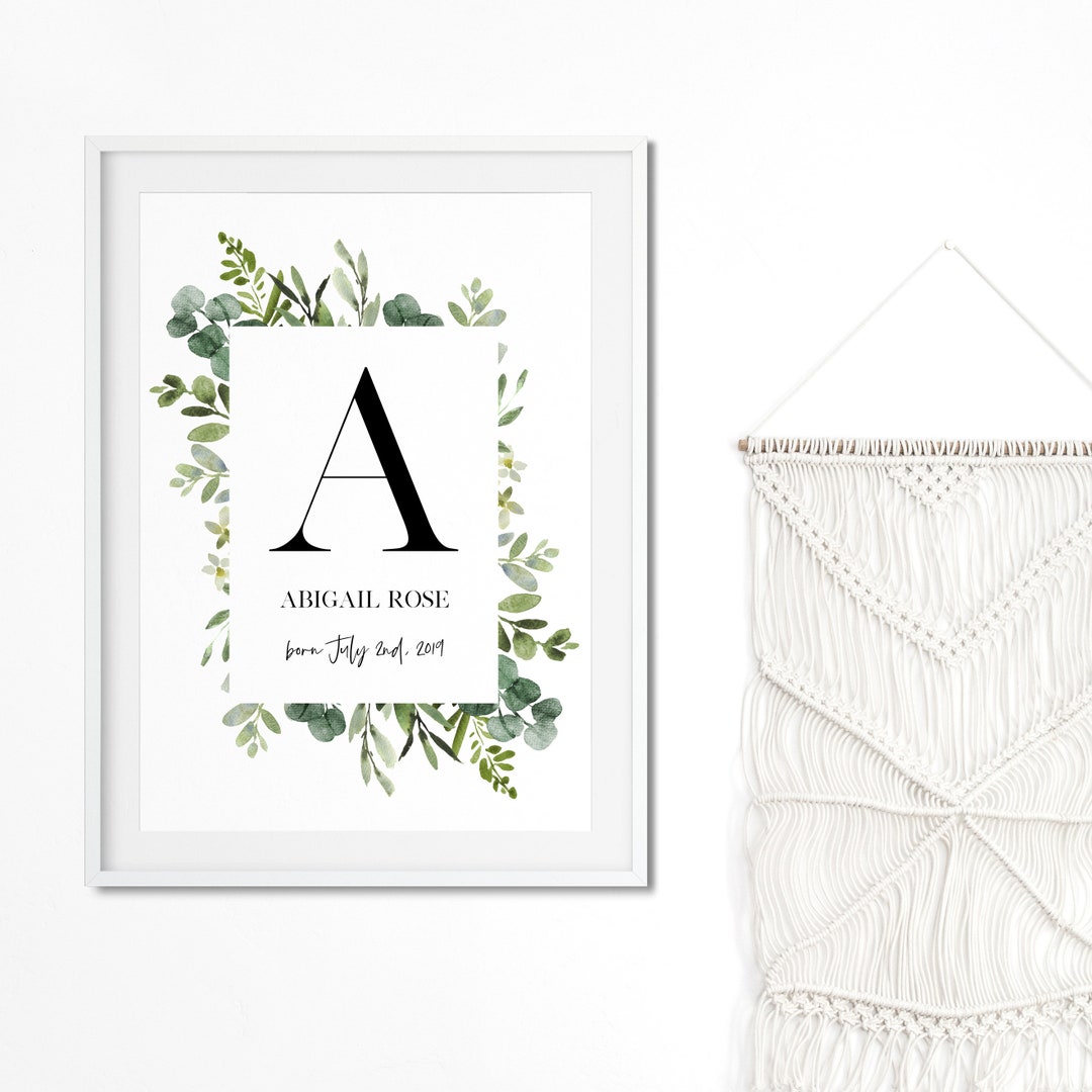 Greenery Nursery Print, Personalised, Birth Print, Botanical Nursery