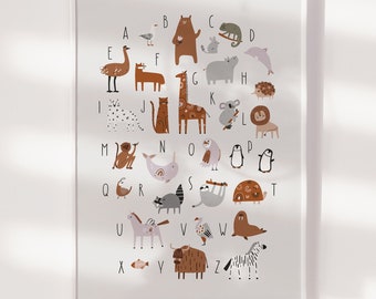 Nursery Print, Animal Alphabet Wall Art, Jungle Nursery Decor, Safari Nursery, Animal Nursery, ABC Poster, Kids Wall Art, New Baby Gift