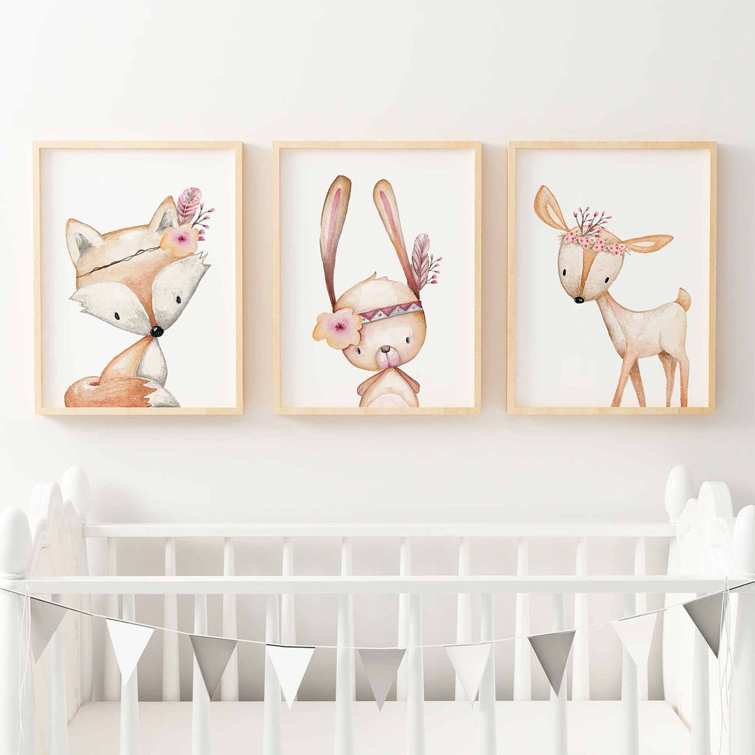 Woodland Nursery Prints Forest Animal Wall Art Floral Woodland Nursery ...