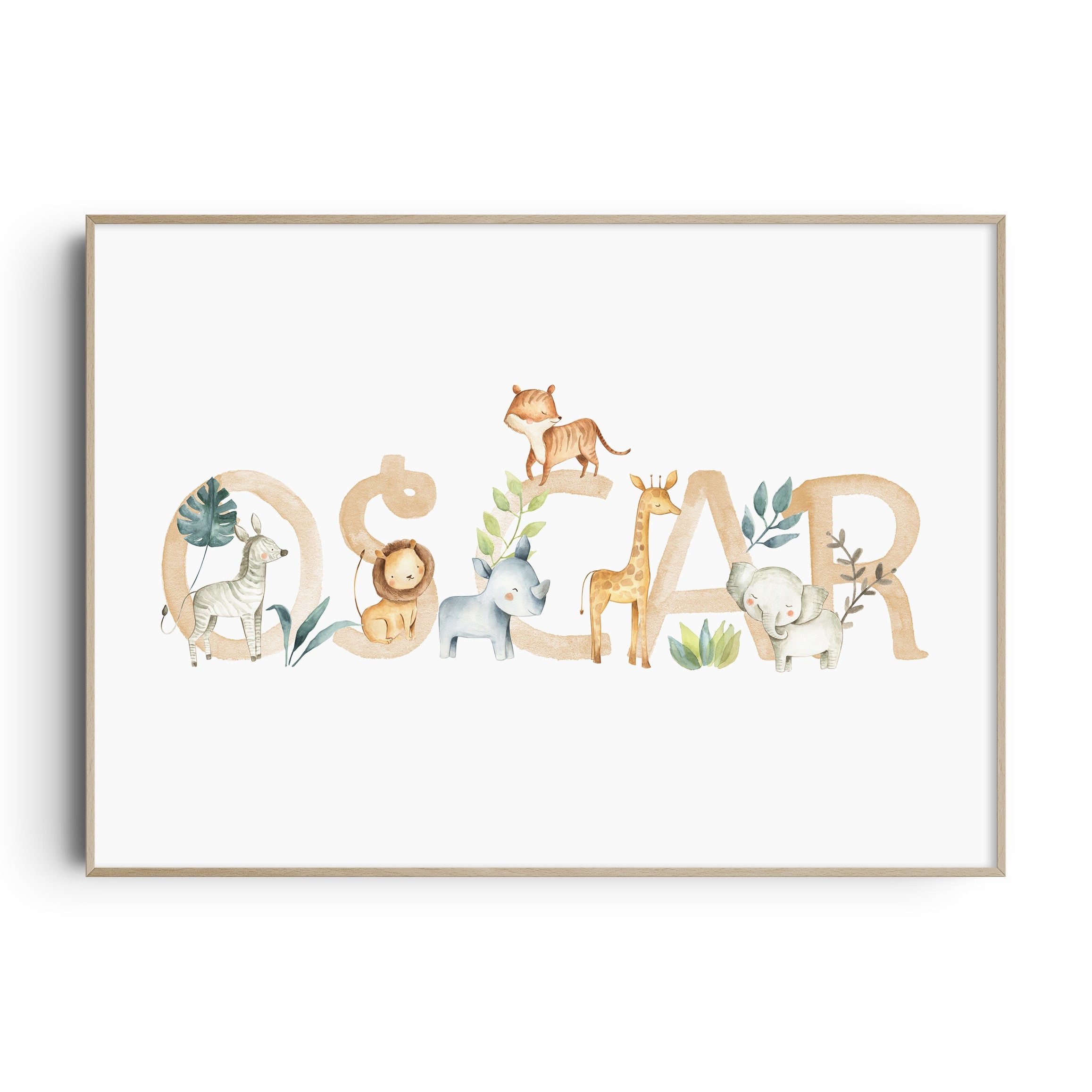 Safari Animal Name Print, Nursery Print, Nursery Wall Art, Nursery Decor, Boys Wall Art, Jungle Nursery Decor, New Baby Gift, Personalised