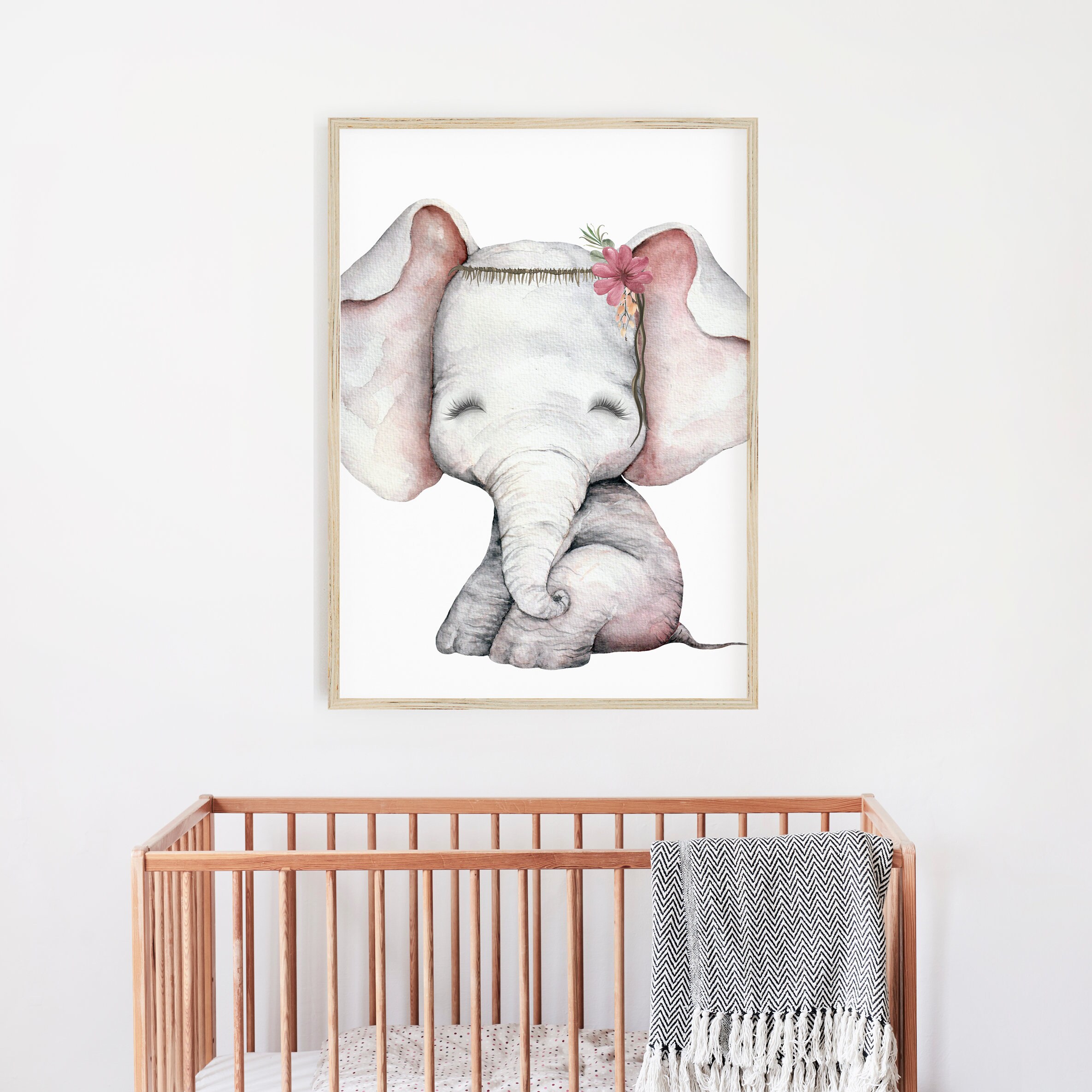 Elephant Nursery Print Woodland Nursery Decor Girls Nursery Wall Art Boho Floral Animal Wall Art Elephant Nursery New Baby Gift Etsy UK