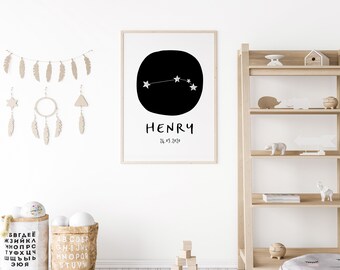 Nursery Print, Aries Poster Zodiac Constellation Wall Art, Star Sign, Astrology, Space, Kids Room Decor, Baby Shower Gift, Name, Birth Print