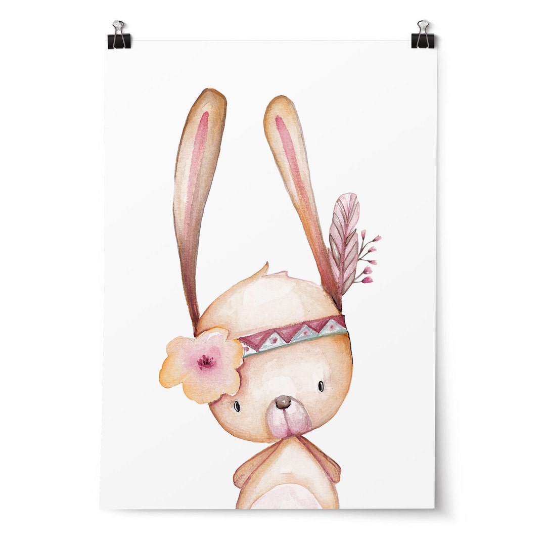Baby Girl Nursery Decor, Boho Floral Woodland Bunny Wall Art, Nursery ...