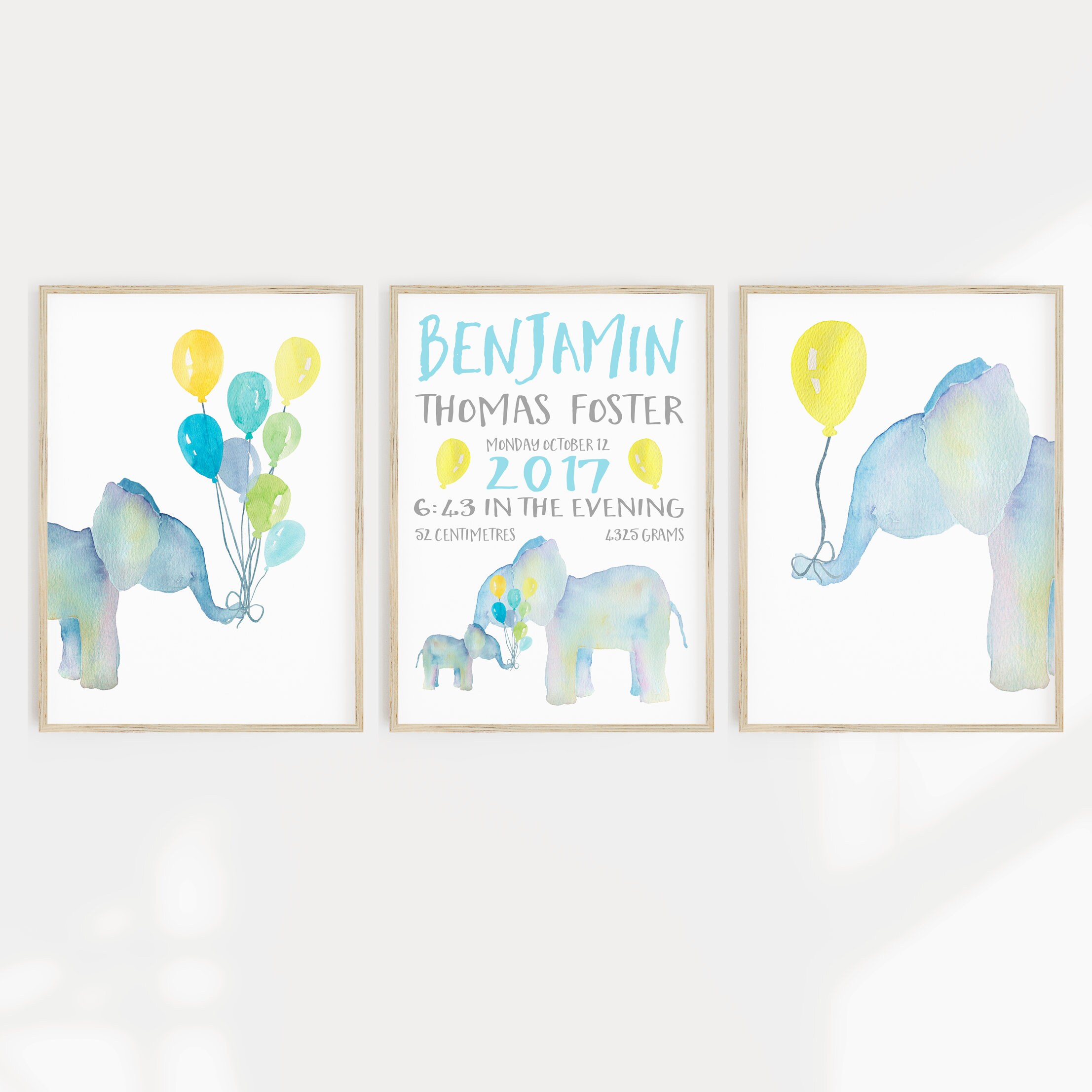 Download Birth Announcement Personailsed Birth Details Print Set Boys Wall Art Nursery Prints Balloons Elephant Decor Birth Stats Animals Prints Art Collectibles Commentfer Fr
