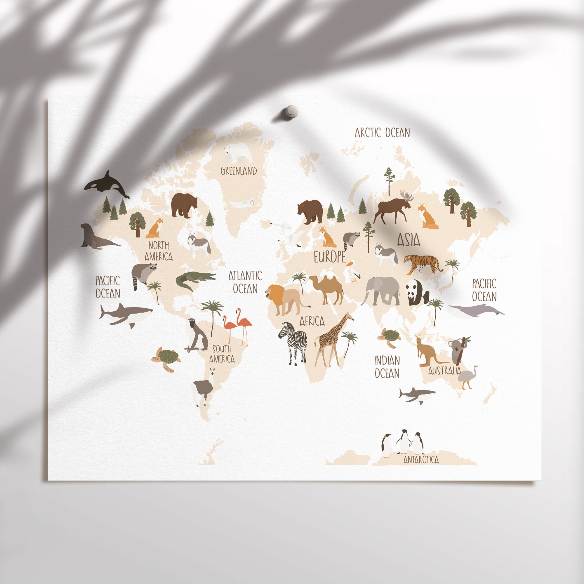 Nursery Print, Kids Animal Wall Art, World Map Nursery Print, Jungle ...