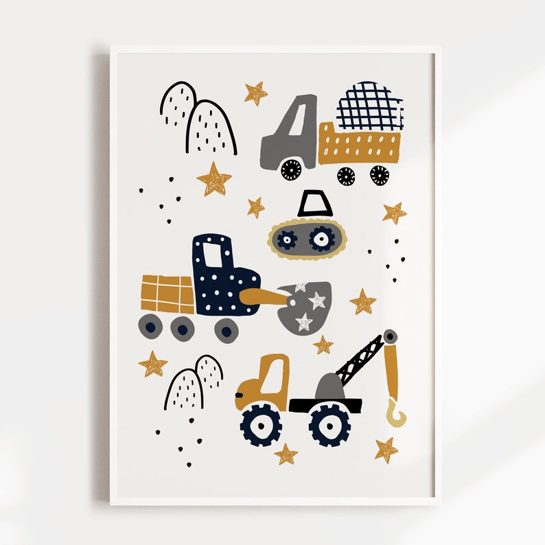 Digger Cement Mixer Kids Wall Art Crane Kids Wall Art Nursery Print Boys Room Decor New Baby Gift Construction Vehicle Wall Art