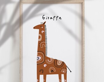 Giraffe Nursery Print, Safari Nursery Decor, Jungle Animals, Animal Wall Art, Animal Nursery, Boys Room, Boho Nursery Decor, Kids Wall Art