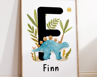 Dinosaur Name Print, Dinosaur Nursery Wall Art, Dinosaur Bedroom Decor, Boys Wall Art, Name & Initial Print, Dinosaur Poster, Wuerhosaurus
