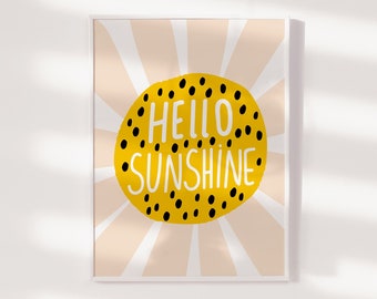 Sun Nursery Print, Boho Nursery Wall Art, Nursery Prints Girls, Kids Room Wall Art, Sunflower Print, Hello Sunshine Print, Wildflowers