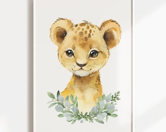 Nursery Wall Art, Nursery Prints, Lion, Baby Boy, Safari, Jungle, Greenery, Woodland Nursery Decor, Animal Nursery Prints, Nursery Art,