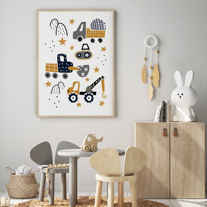 Digger Cement Mixer Kids Wall Art Crane Kids Wall Art Nursery Print Boys Room Decor New Baby Gift Construction Vehicle Wall Art