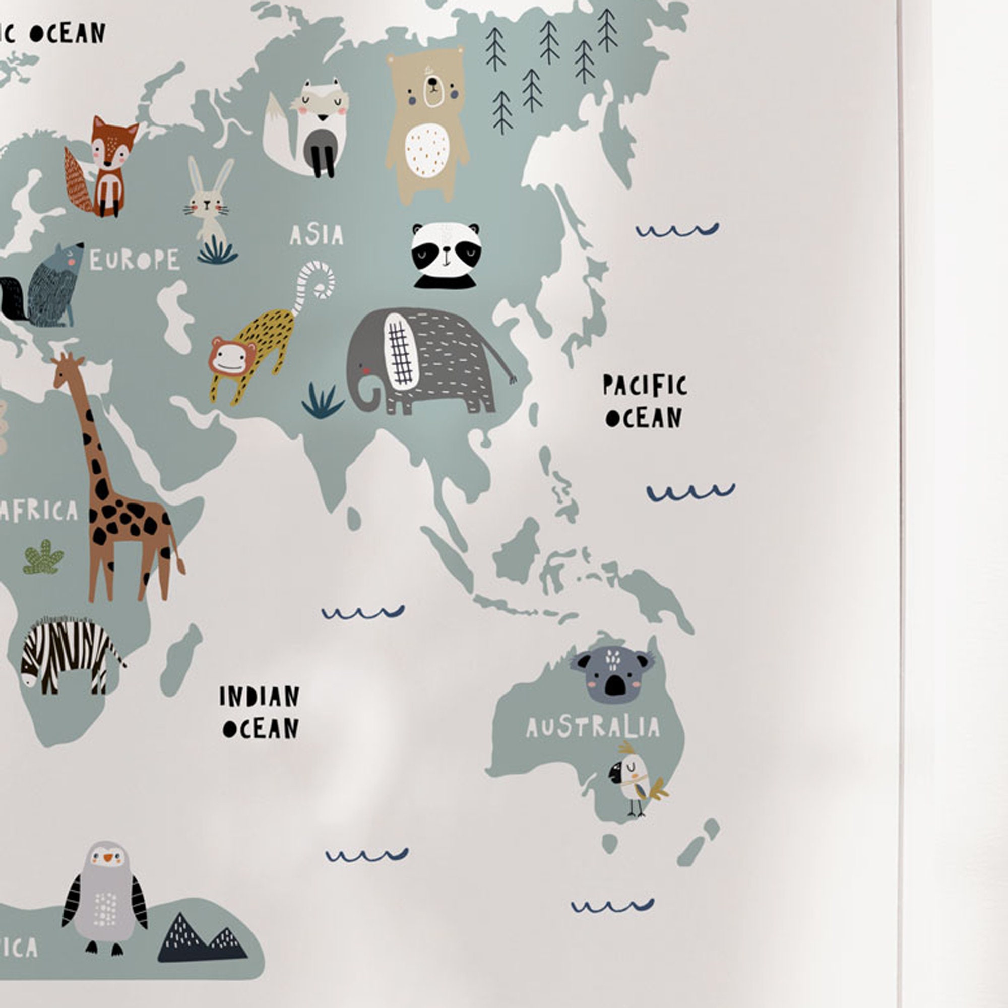 World Animal Map, Nursery Print, Animal Map, World Map Poster, Kids ...