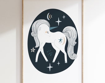 Unicorn Wall Art, Girls Unicorn Nursery Print, Nursery Wall Art, Unicorn Poster, Unicorn Nursery Decor, Girls Room Wall Art, Boho Nursery